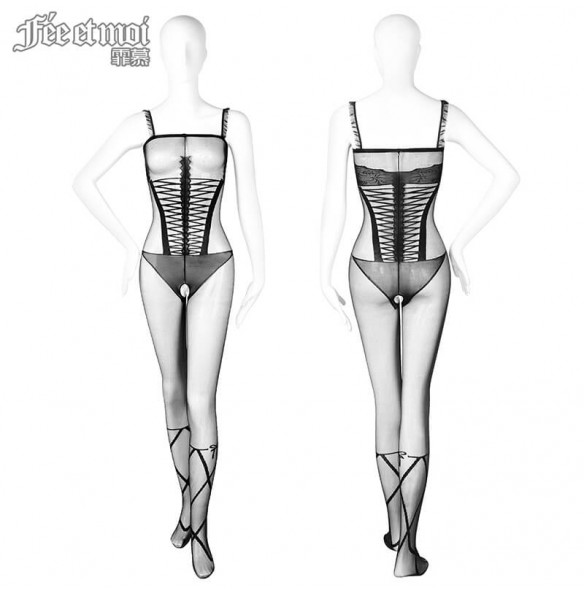 FEE ET MOI Fake Bundling Vest Hollow Body Stockings (Black) FEE ET MOI Fake Bundling Vest Hollow Body Stockings (Black)